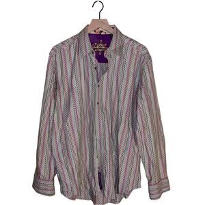 ROBERT GRAHAM diamond pattern button down flip cuff L